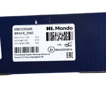 2 489 р. Диск тормозной RENAULT Clio (12-),Logan (12-),Sandero (12-) передний (1шт.) MANDO MANDO mbc035246 MANDO mbc035246  с доставкой в г. Кемерово. Увеличить фотографию 6
