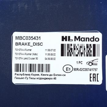 3 099 р. Диск тормозной TOYOTA 4Runner (95-96),Land Cruiser (J90) (96-) (3.0/3.4) передний (1шт.) MANDO MANDO mbc035431 MANDO mbc035431  с доставкой в г. Кемерово. Увеличить фотографию 7