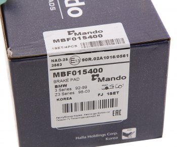 1 499 р. Колодки тормозные BMW E36,E46,Z3,E36,Z4,E85 (98-) передние (4шт.) MANDO MANDO mbf015400 MANDO mbf015400  с доставкой в г. Кемерово. Увеличить фотографию 3