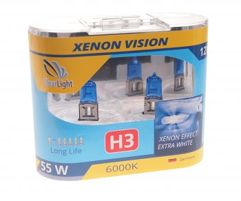 489 р. Лампа 12V H3 55W PK22s бокс (2шт.) Xenon Vision CLEARLIGHT CLEARLIGHT mhl3xv  с доставкой в г. Кемерово. Увеличить фотографию 1