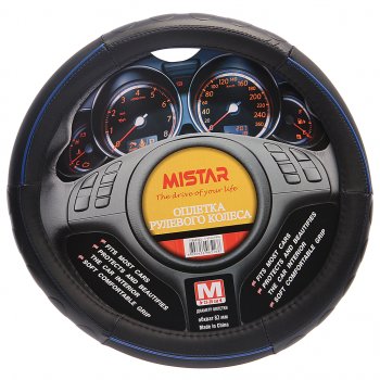 399 р. Оплетка руля (M) 37-39см черная с синим кантом MISTAR MISTAR mis-17stw11 bl (m)  с доставкой в г. Кемерово. Увеличить фотографию 1