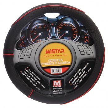 559 р. Оплетка руля (M) 37-39см черная с красным кантом MISTAR MISTAR mis-17stw53 bk (m)  с доставкой в г. Кемерово. Увеличить фотографию 1