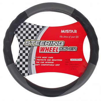 559 р. Оплетка руля (M) 37-39см черно-серая кожа MISTAR MISTAR mis-2013lt06i bkgy (m)  с доставкой в г. Кемерово. Увеличить фотографию 1