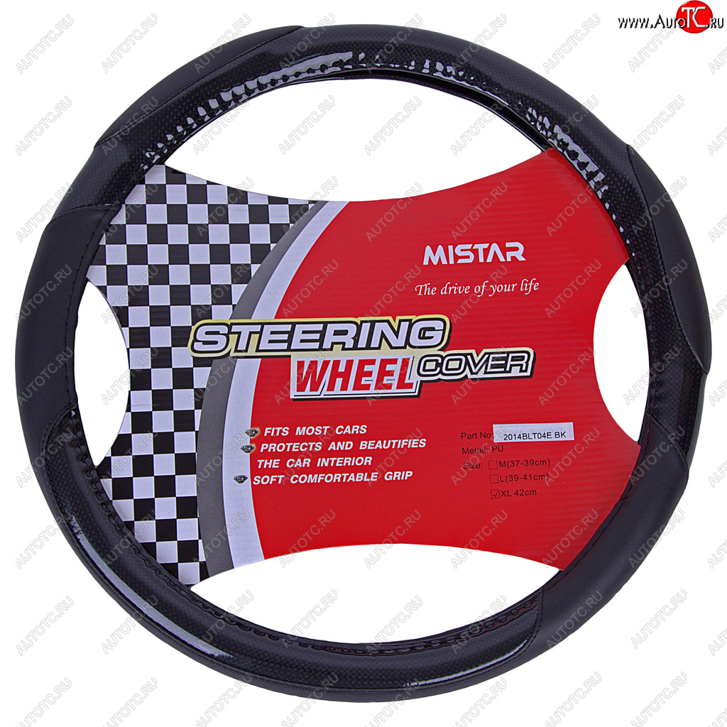 499 р. Оплетка руля (XL) 41-43см черная карбон MISTAR MISTAR mis-2014blt04e bk (xl)  с доставкой в г. Кемерово