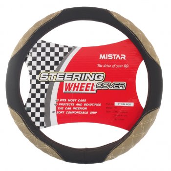 559 р. Оплетка руля (M) 37-39см чернаябежевая стеганая кожа MISTAR MISTAR mis-lt04a bkbe (m)  с доставкой в г. Кемерово. Увеличить фотографию 1