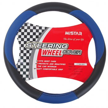 559 р. Оплетка руля (M) 37-39см черно-синяя кожаная MISTAR MISTAR mis-lt06a bkbl (m)  с доставкой в г. Кемерово. Увеличить фотографию 1