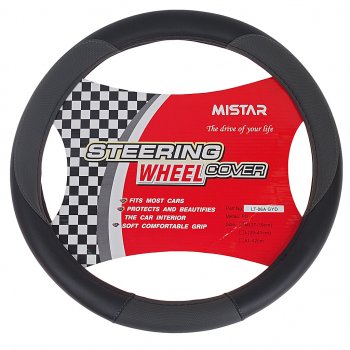 559 р. Оплетка руля (M) 37-39см чернаясерая кожа MISTAR MISTAR mis-lt06a bkgy (m)  с доставкой в г. Кемерово. Увеличить фотографию 1