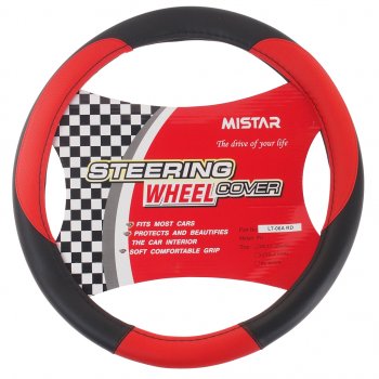 539 р. Оплетка руля (M) 37-39см чернаякрасная кожаная MISTAR MISTAR mis-lt06a bkrd (m)  с доставкой в г. Кемерово. Увеличить фотографию 1