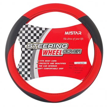 539 р. Оплетка руля (M) 37-39см черно-красная кожаная MISTAR MISTAR mis-lt15a bkrd (m)  с доставкой в г. Кемерово. Увеличить фотографию 1