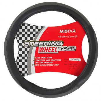 539 р. Оплетка руля (M) 37-39см чернаясерая кожа MISTAR MISTAR mis-lt22a bkgy (m)  с доставкой в г. Кемерово. Увеличить фотографию 1