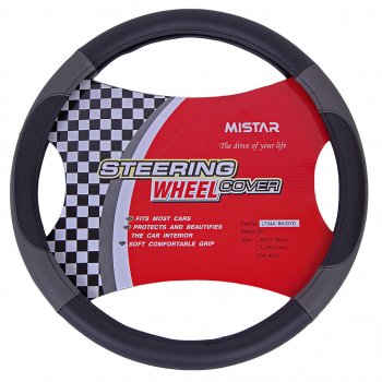 559 р. Оплетка руля (XL) 41-43см черно-серая кожаная MISTAR MISTAR mis-lt34a bkgy (xl)  с доставкой в г. Кемерово. Увеличить фотографию 1