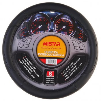 559 р. Оплетка руля (S) 35-37см черная кожа MISTAR MISTAR mis-lt34c bk (s)  с доставкой в г. Кемерово. Увеличить фотографию 1