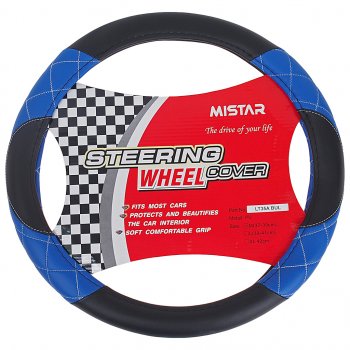 559 р. Оплетка руля (M) 37-39см черно-синяя кожа MISTAR MISTAR mis-lt35a bkbl (m)  с доставкой в г. Кемерово. Увеличить фотографию 1