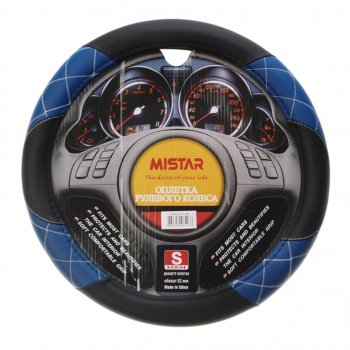 559 р. Оплетка руля (S) 35-37см черно-синяя кожа MISTAR MISTAR mis-lt35a bkbl (s)  с доставкой в г. Кемерово. Увеличить фотографию 1
