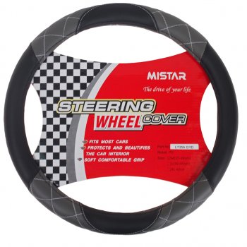 559 р. Оплетка руля (M) 37-39см чернаясерая кожаная MISTAR MISTAR mis-lt35a bkgy (m)  с доставкой в г. Кемерово. Увеличить фотографию 1