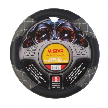 539 р. Оплетка руля (S) 35-37см черно-серая кожа MISTAR MISTAR mis-lt35a bkgy (s)  с доставкой в г. Кемерово. Увеличить фотографию 1