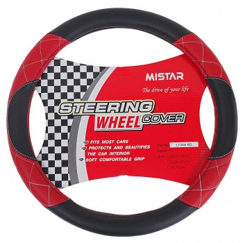 539 р. Оплетка руля (M) 37-39см чернаякрасная кожаная MISTAR MISTAR mis-lt35a bkrd (m)  с доставкой в г. Кемерово. Увеличить фотографию 1