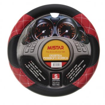 559 р. Оплетка руля (S) 35-37см черно-красная кожа MISTAR MISTAR mis-lt35a bkrd (s)  с доставкой в г. Кемерово. Увеличить фотографию 1