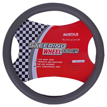 539 р. Оплетка руля (XL) 41-43см серая кожаная MISTAR MISTAR mis-lt35c gy (xl)  с доставкой в г. Кемерово. Увеличить фотографию 1