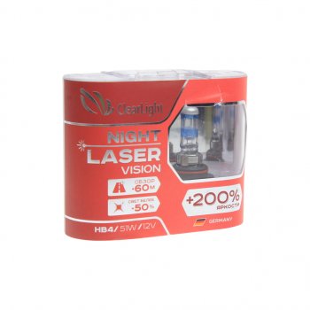 1 089 р. Лампа 12V HB4 55W +200% бокс (2шт.) Night Laser Vision CLEARLIGHT CLEARLIGHT ml9006nlv200  с доставкой в г. Кемерово. Увеличить фотографию 1