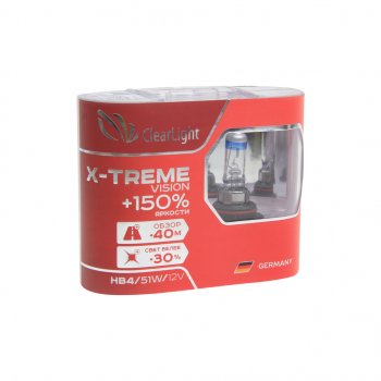 959 р. Лампа 12V HB4 51W P22d +150% бокс (2шт.) X-treme Vision CLEARLIGHT CLEARLIGHT ml9006xtv150  с доставкой в г. Кемерово. Увеличить фотографию 1