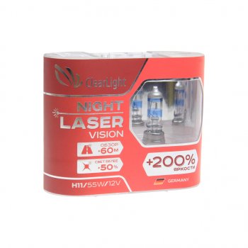 1 079 р. Лампа 12V H11 55W +200% бокс (2шт.) Night Laser Vision CLEARLIGHT CLEARLIGHT mlh11nlv200  с доставкой в г. Кемерово. Увеличить фотографию 1