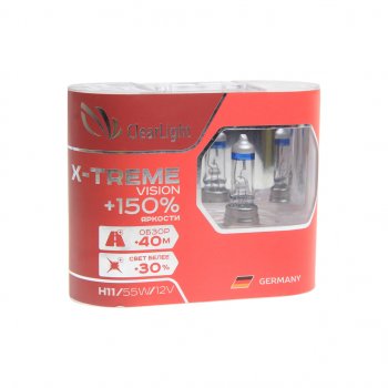 899 р. Лампа 12V H11 55W +150% бокс (2шт.) X-treme Vision CLEARLIGHT CLEARLIGHT mlh11xtv150  с доставкой в г. Кемерово. Увеличить фотографию 1
