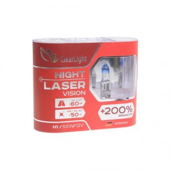 749 р. Лампа 12V H1 55W +200% бокс (2шт.) Night Laser Vision CLEARLIGHT CLEARLIGHT mlh1nlv200  с доставкой в г. Кемерово. Увеличить фотографию 1