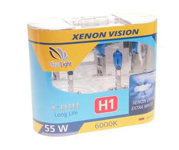 489 р. Лампа 12V H1 55W бокс (2шт.) Xenon Vision CLEARLIGHT CLEARLIGHT mlh1xv  с доставкой в г. Кемерово. Увеличить фотографию 1