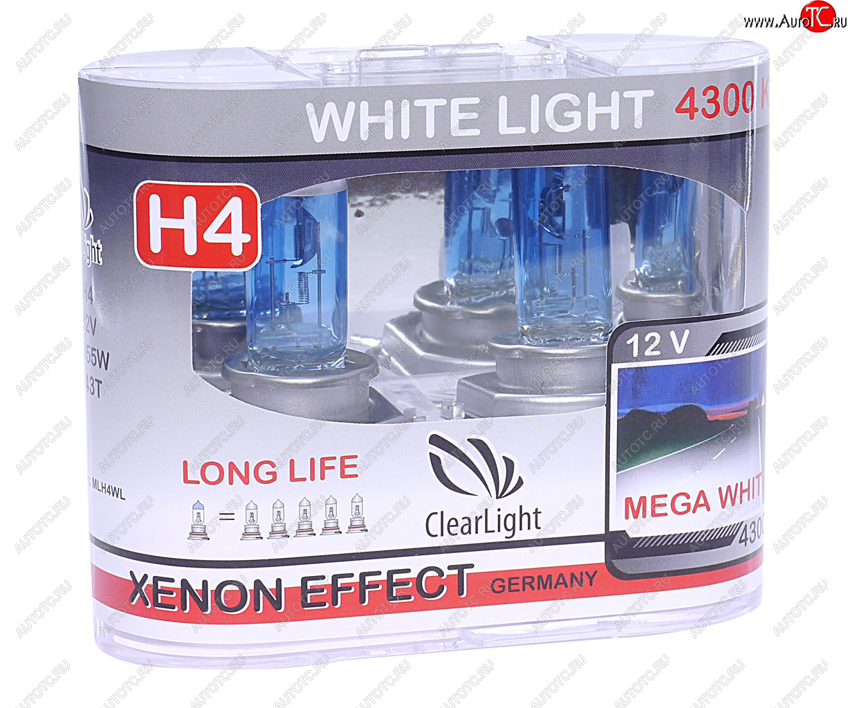 719 р. Лампа 12V H4 6055W P43t бокс (2шт.) White Light CLEARLIGHT CLEARLIGHT mlh4wl  с доставкой в г. Кемерово
