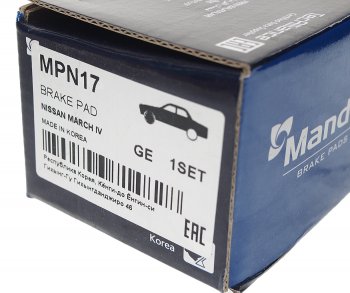 1 769 р. Колодки тормозные NISSAN Cube (02-08),March (02-10) передние (4шт.) MANDO MANDO mpn17  с доставкой в г. Кемерово. Увеличить фотографию 3