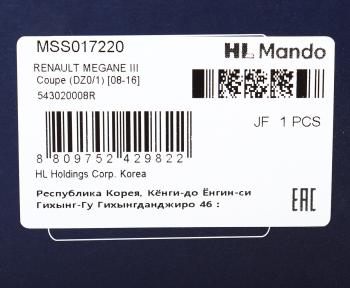 5 449 р. Амортизатор RENAULT Megane (08-) передний левый/правый газовый MANDO MANDO mss017220 MANDO mss017220  с доставкой в г. Кемерово. Увеличить фотографию 3