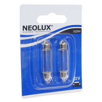 162 р. Лампа 12V C10W SV8.5-8 41мм 100лм блистер (2шт.) Standard NEOLUX NEOLUX n264-02b  с доставкой в г. Кемерово. Увеличить фотографию 1