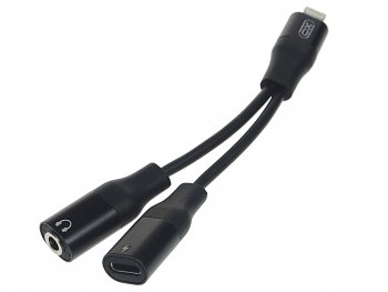 739 р. Переходник iPhone (5-) на jack 3.5 + зарядка черный XO XO nb181b black  с доставкой в г. Кемерово. Увеличить фотографию 1