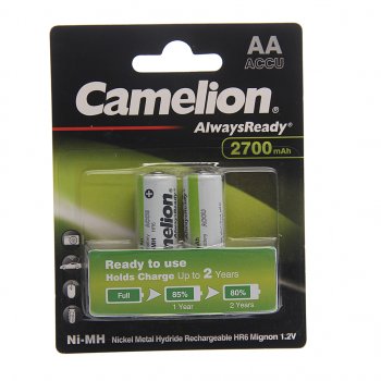 539 р. Батарейка AA HR6 1.2V аккумулятор Ni-MH 2700mAh бокс 2шт. (цена за 1шт.) CAMELION CAMELION nh-aa2700bp2  с доставкой в г. Кемерово. Увеличить фотографию 3