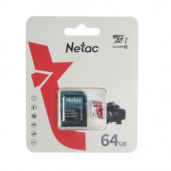 439 р. Карта памяти 64GB MicroSD class 10 + SD адаптер NETAC NETAC nt02p500eco-064g-r  с доставкой в г. Кемерово. Увеличить фотографию 1