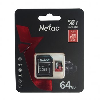 559 р. Карта памяти 64GB MicroSD class 10 + SD адаптер NETAC NETAC nt02p500pro-064g-r  с доставкой в г. Кемерово. Увеличить фотографию 1