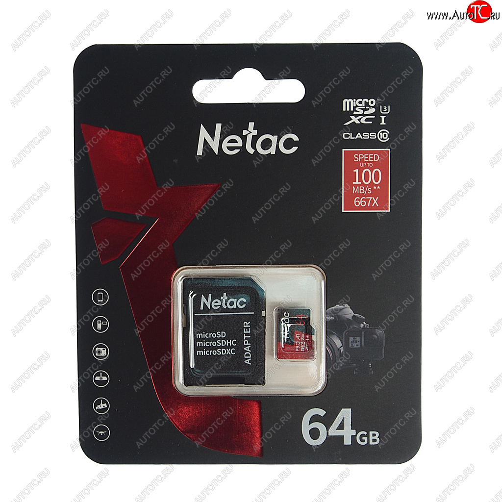 559 р. Карта памяти 64GB MicroSD class 10 + SD адаптер NETAC NETAC nt02p500pro-064g-r  с доставкой в г. Кемерово