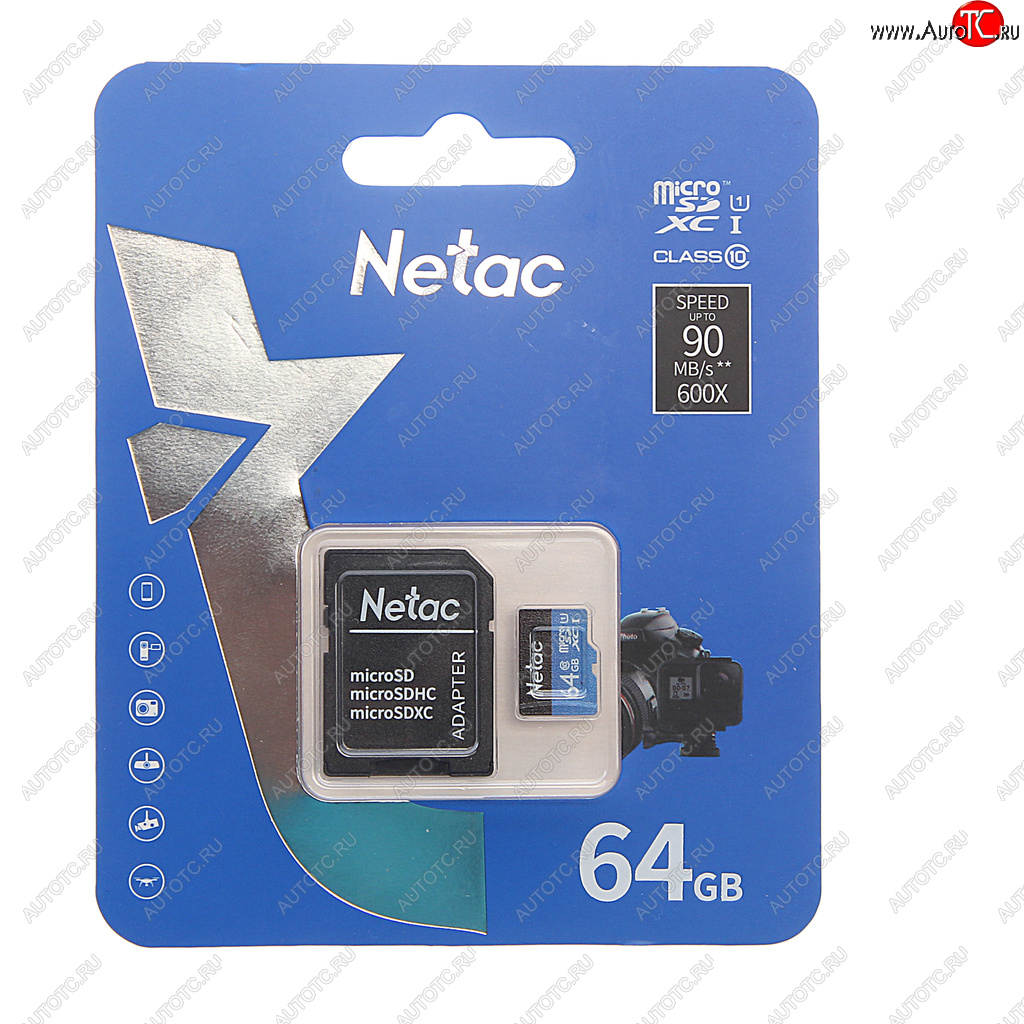 449 р. Карта памяти 64GB MicroSD class 10 + SD адаптер NETAC NETAC nt02p500stn-064g-r  с доставкой в г. Кемерово