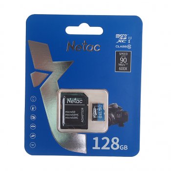 959 р. Карта памяти 128GB MicroSD class 10 + SD адаптер NETAC NETAC nt02p500stn-128g-r  с доставкой в г. Кемерово. Увеличить фотографию 1