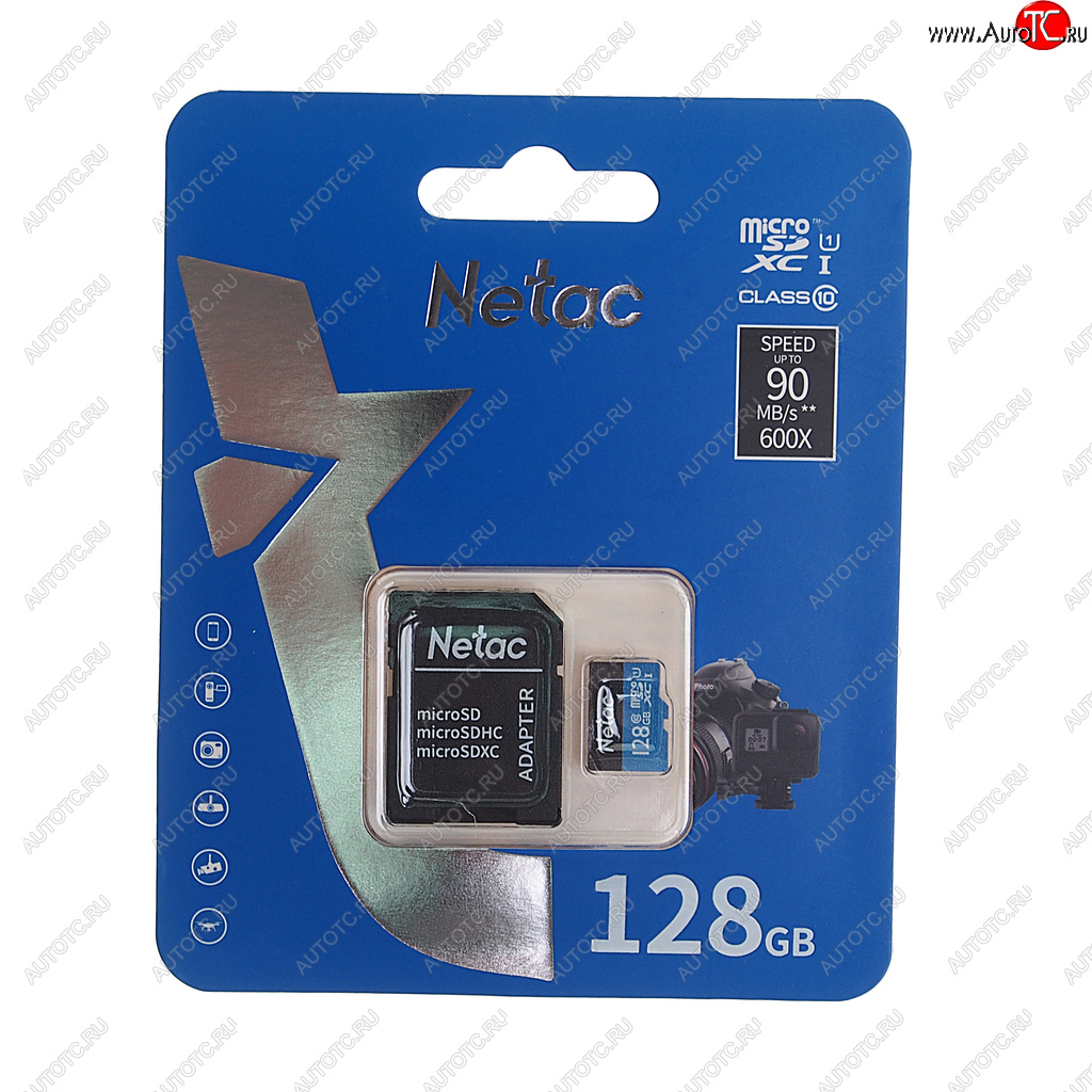 959 р. Карта памяти 128GB MicroSD class 10 + SD адаптер NETAC NETAC nt02p500stn-128g-r  с доставкой в г. Кемерово