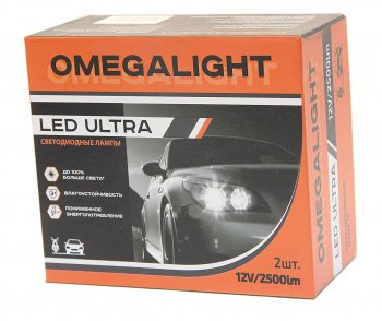 1 679 р. Лампа светодиодная 12V H4 P43t-38 2500Lm (2шт.) Ultra OMEGALIGHT OMEGALIGHT olledh4ul-2  с доставкой в г. Кемерово. Увеличить фотографию 2