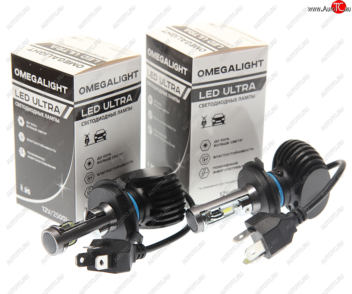 1 679 р. Лампа светодиодная 12V H4 P43t-38 2500Lm (2шт.) Ultra OMEGALIGHT OMEGALIGHT olledh4ul-2  с доставкой в г. Кемерово