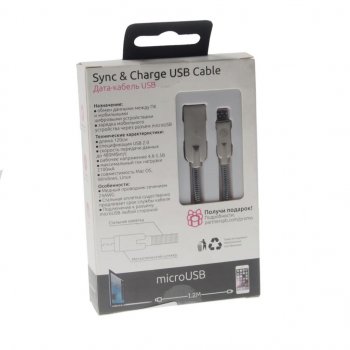 419 р. Кабель micro USB 1.2м серебристый металлическая оплётка PARTNER PARTNER olm-038650  с доставкой в г. Кемерово. Увеличить фотографию 2