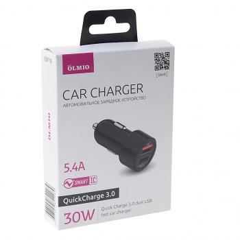 849 р. Устройство зарядное в прикуриватель 2USB 12V 5.4A Quick Charge 3.0 OLMIO OLMIO olm-038718  с доставкой в г. Кемерово. Увеличить фотографию 3