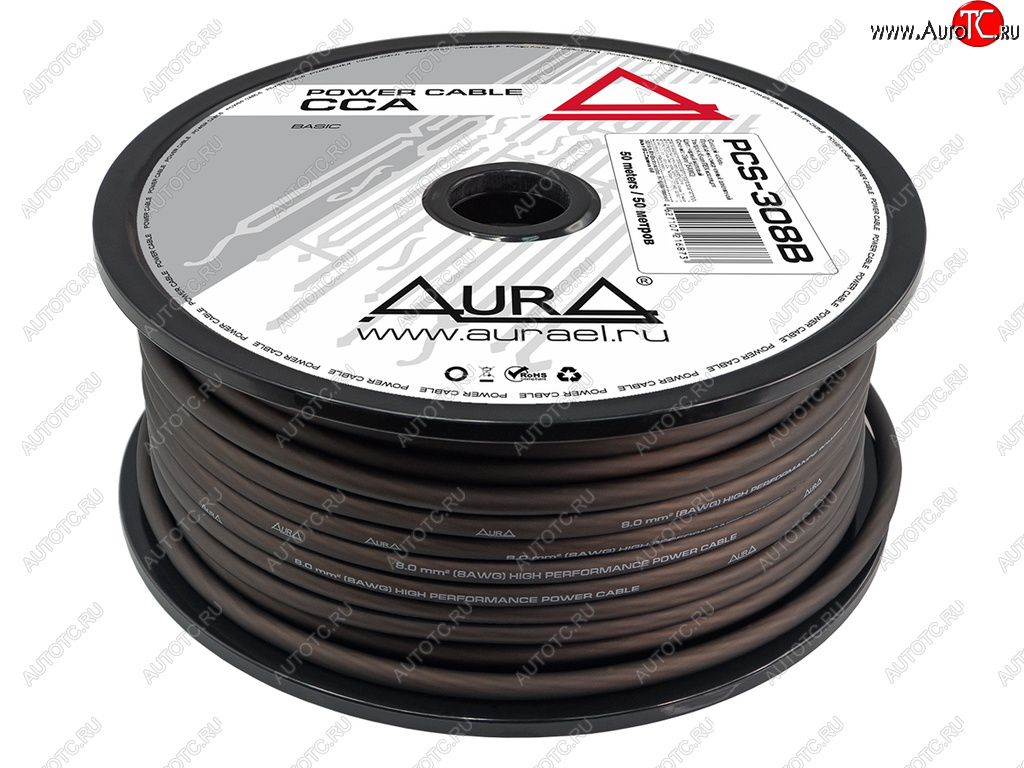 129 р. Кабель силовой 8Ga (8мм) 1м черный AURA AURA pcs-308b 50м  с доставкой в г. Кемерово