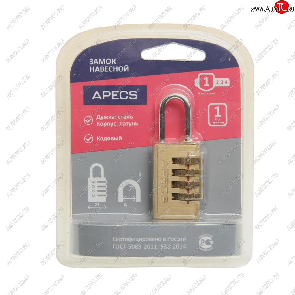 379 р. Замок навесной 21мм кодовый APECS APECS pdb-40-21-code  с доставкой в г. Кемерово