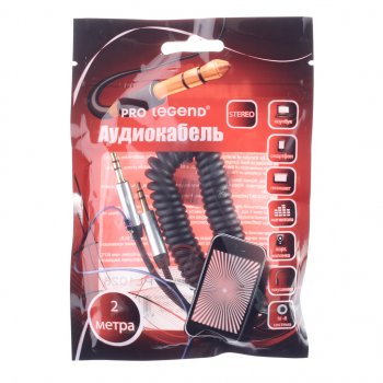 150 р. Кабель jack 3.5 2м черный спираль PRO LEGEND PRO LEGEND pl1028  с доставкой в г. Кемерово. Увеличить фотографию 1