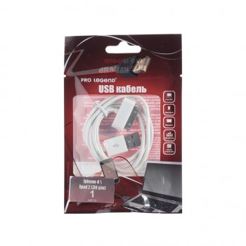 163 р. Кабель iPhone (1-4S) 1м белый PRO LEGEND PRO LEGEND pl1351  с доставкой в г. Кемерово. Увеличить фотографию 1