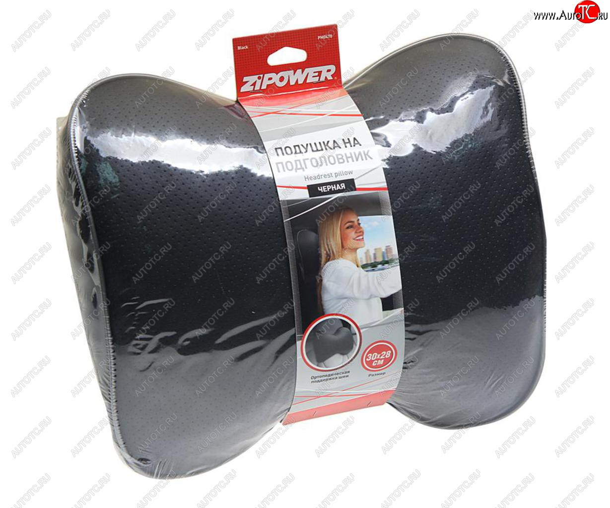839 р. Подушка на подголовник 30х28см экокожа черная ZIPOWER ZIPOWER pm0470  с доставкой в г. Кемерово